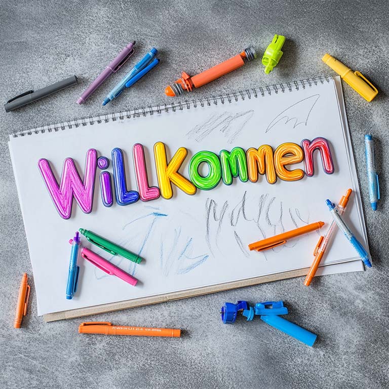 Kinderzeichnung, Tag der Offenen Tür, Willkommen